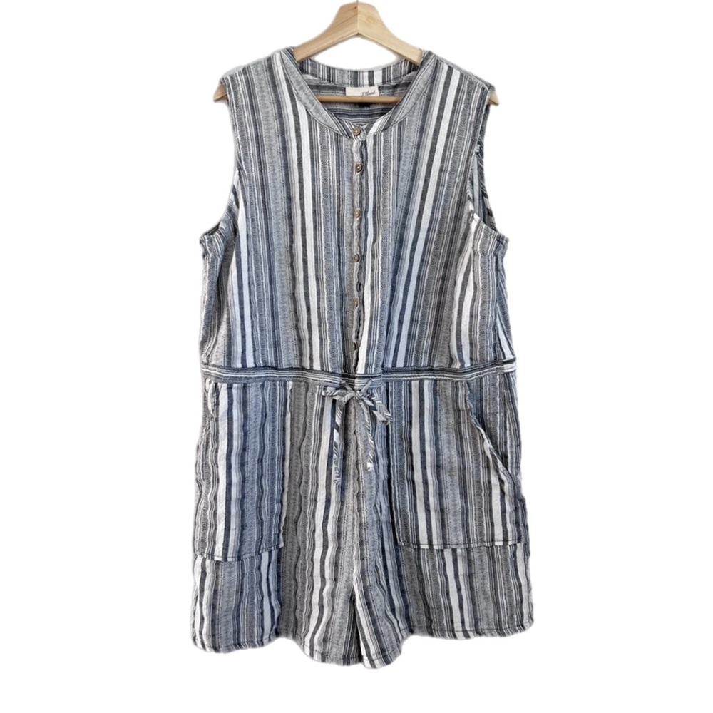 Universal Thread 100% Cotton Romper Gray & White Stripes Front Button Closure 2X
